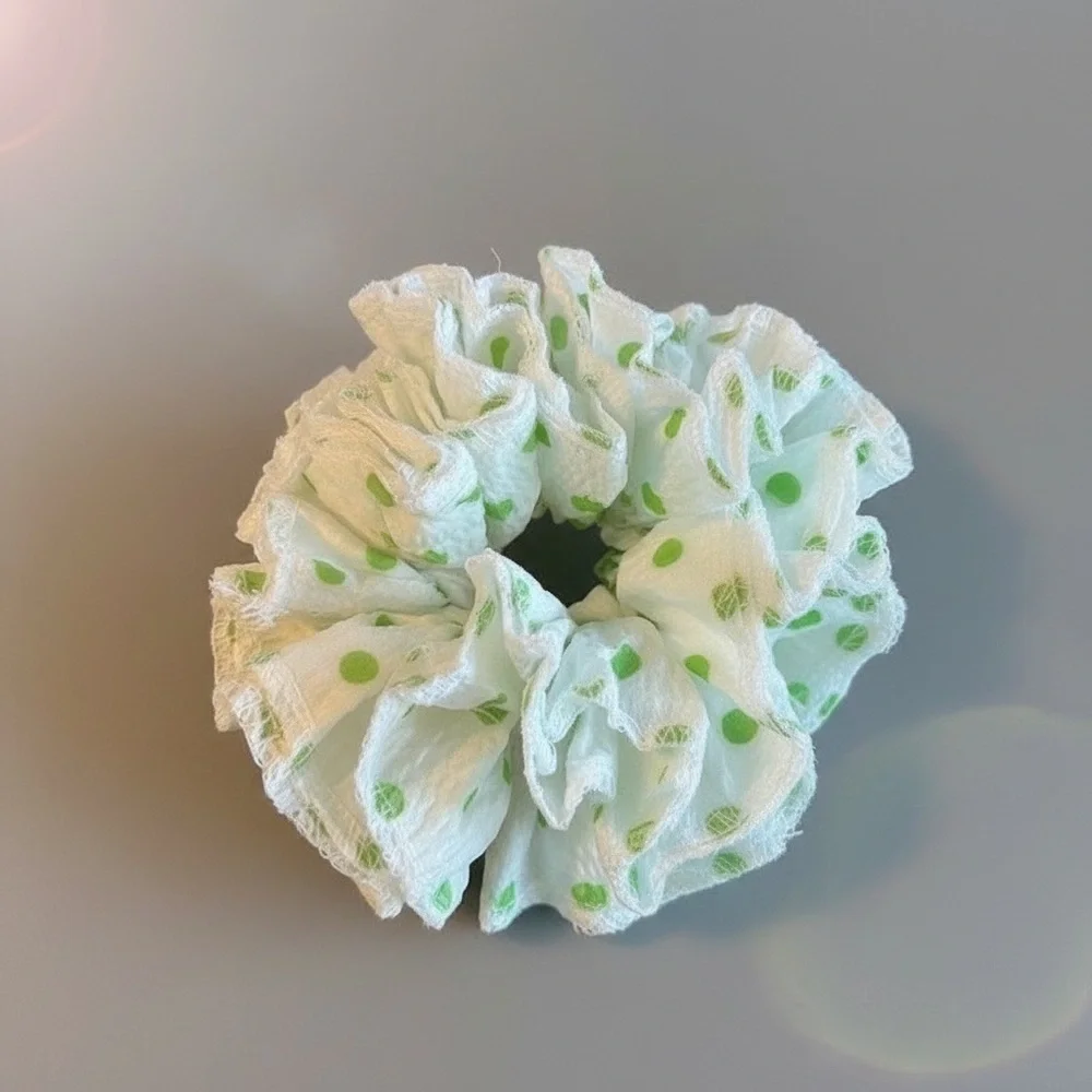 Green Polka Dot Scrunchie Cute Oversized Hair Tie Soft Girl Hair Accessory